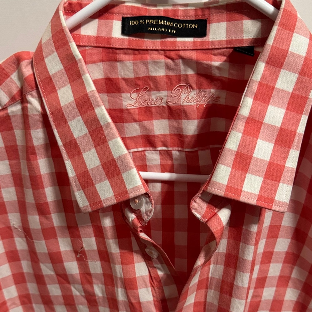 Louis Philippe Coral Checkered Men's Shirt